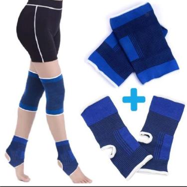 Imagem de Kit 2 Joelheira + 2 Tornozeleira Alta Compressão Ortopédica Fisioterap