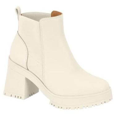Imagem de Bota Vizzano Feminina Cano Curto Chelsea Tratorada Salto Grosso - Off White - 40-Feminino