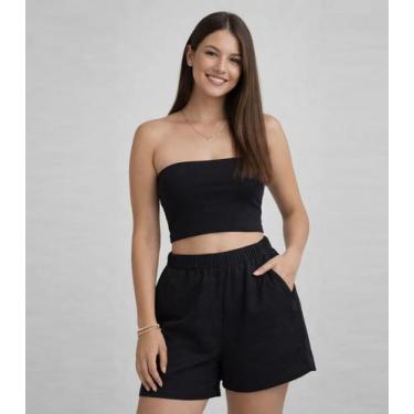 Imagem de Shorts Feminino Com Cós Liso Frente Infinita Cor Preto, G, Preto