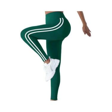 Imagem de Leggings Esportivas Femininas De Cintura Alta Com Listras, Slim, Para 