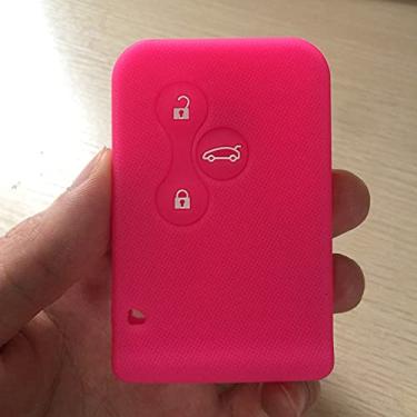 Imagem de WSWJDW Silicone 3 Botões Smart Car key Holder Car Key Case Cover Chaveiro Ring Key Bag, apto para Renault Clio Megane Grand Scenic, rosa