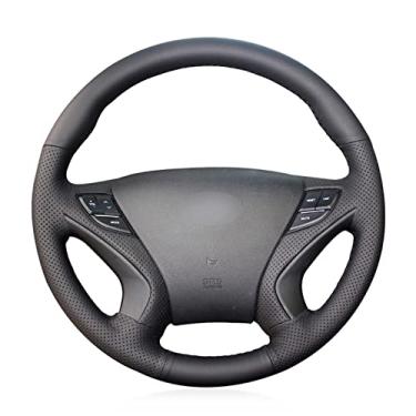 Imagem de Capas de volante de couro em microfibra preta costuradas no embrulho, adequadas para hyundai sonata 8 2011 2012 2013 2014