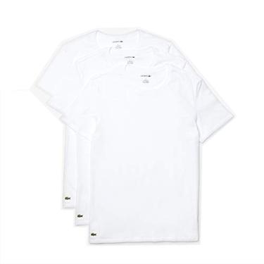 Imagem de Lacoste Pacote com 3 camisetas masculinas 100% algodão com ajuste regular e gola redonda, Branco, M