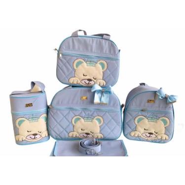 Imagem de Kit Bolsa Maternidade 5 Peças Completo Urso Dormindo Térmica Azul Bebê