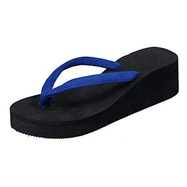 Imagem de Sandálias de plataforma Bohemian Wedges Sandálias femininas praia chinelos femininos femininos chinelos femininos tamanho 10 branco, Azul, 7