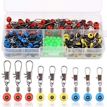 Imagem de Hilitchi — Fita de pesca de linha de aço inoxidável, 200 peças, 3 tamanhos, com contas de pesca brilhantes, tamanhos grandes/médio/pequeno, conector de gancho de alta resistência, conector de alça de pesca com rolamento esférico