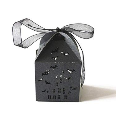 Imagem de BinaryABC caixas de doces de Halloween, caixa de papel de Halloween, decorações de festa de Halloween, design vazado de morcego, 24 peças