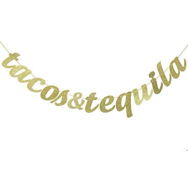 Imagem de Tacos & Tequila Banner, Taco Banner, Taco Party, Taco Terças Tacos e Tequila Bandeira de Festa (ouro)