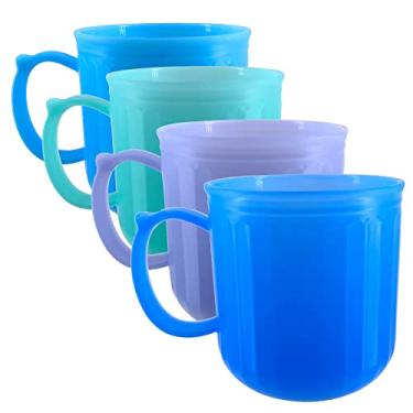 Imagem de YUYUHUA Canecas de café de plástico com alça, caneca de café inquebrável de 368 g lavável na lava-louças, livre de BPA e copo de micro-ondas para crianças e homens mulheres em multicolorido (pacote com 4)