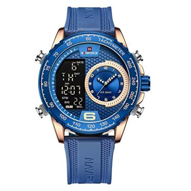 Imagem de SUKPETA Relógio masculino com mostrador duplo, analógico-digital, quartzo, multifuncional, pulseira de borracha, Azul, Relógios de Quartzo