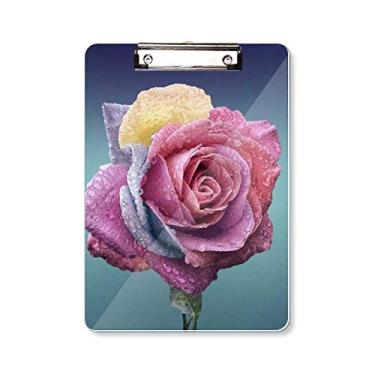 Imagem de Pasta de prendedores rosa escuro rosa claro flor prancheta bloco de escrita placa de suporte A4