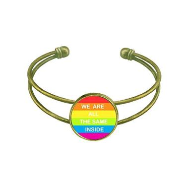 Imagem de Bracelete arco-íris gay lésbica transgênero LGBT pulseira retrô de punho aberto, Metal, Na