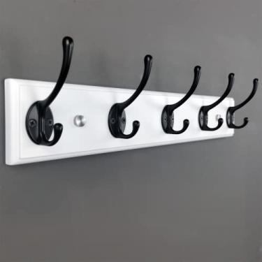 Imagem de 5 ganchos (branco) suporte de parede de cabideiro, ganchos de casaco pré-montados, cabide de parede resistente para casaco de inverno, chapéu, chave, grande decoração moderna rack de parede para entrada quarto casa de fazenda mudroom, 43 cm