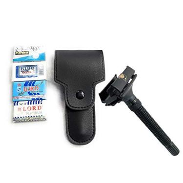 Imagem de GBS Preto Double Edge Safety Razor Vem com capa de couro e 25 lâminas! Double Edge tradicional Melhor Navalha por Homens ou Mulheres - Double Edge Shaving Blades com recargas. Rust gratuito e Unbreakable