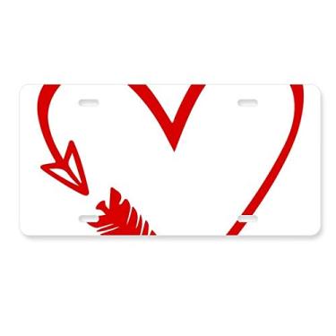 Imagem de DIYthinker Placa de carro com ilustração de coração e flecha vermelha em aço inoxidável para decoração de carro