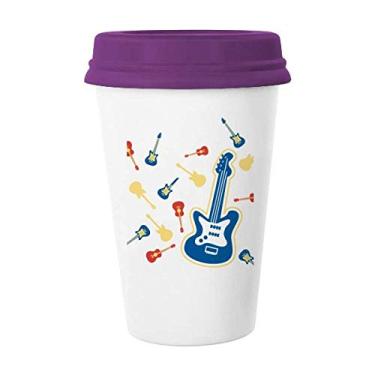 Imagem de Caneca de café com estampa de música de guitarra amarela ilustrada caneca de cerâmica copo presente