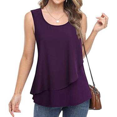 Imagem de Camisetas femininas de verão sem mangas regatas sólidas gola redonda férias ajuste clássico colete cami macio, roxo, GG (busto: 104 cm)