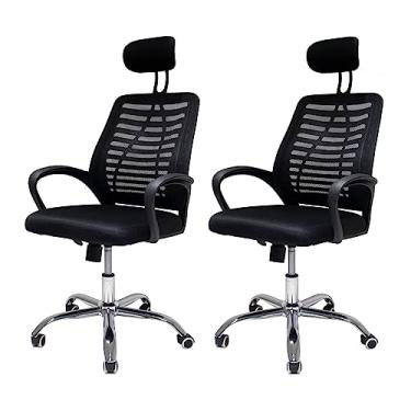 Imagem de Kit 2 Cadeiras De Escritório Presidente Tela Mesh Simples Com Apoio e Sistema Relax Ribs Preta