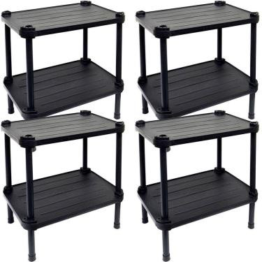 Imagem de 4 Estantes de Plástico Modular Multiuso 2 Prateleiras 1 Torre Preta Montável 26 Kg Qual...