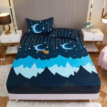 Imagem de conjunto de colchão de cama estampado em poliéster com quatro cantos e lençóis elástico...