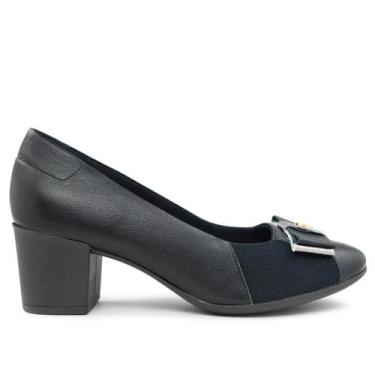 Imagem de Sapato Scarpin Usaflex Em Couro Salto Grosso Af1205 Feminino-Preto