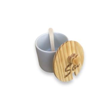 Imagem de Saleiro Branco De Porcelana Tampa Porta Sal Louça