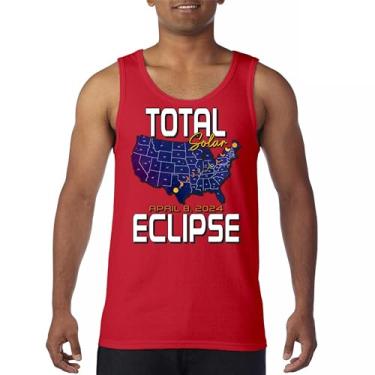 Imagem de Camiseta regata com mapa do eclipse solar total apenas com óculos de eclipse 8 de abril de 2024 festa astronomia sol lua masculina, Vermelho, XXG