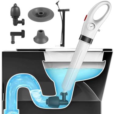 Imagem de Rzvnmko Desentupidor de vaso sanitário com inflador, êmbolo de ar de alta pressão com medidor e 3 cabeças de desentupimento, resistente, antiderrapante, desbloqueador, bomba de pressão de ar, kit de