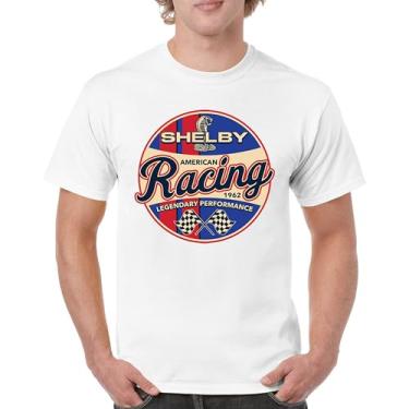 Imagem de Camiseta masculina Shelby Racing 1962 American Muscle Car Mustang Cobra GT500 GT350 Performance Powered by Ford, Branco, GG