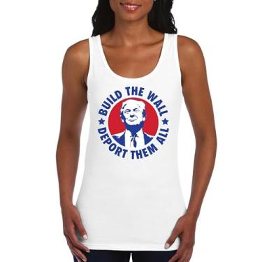 Imagem de Camiseta regata feminina Donald Trump 2024 Build The Wall Deport Them All MAGA America First FJB Republican President 47, Branco, P