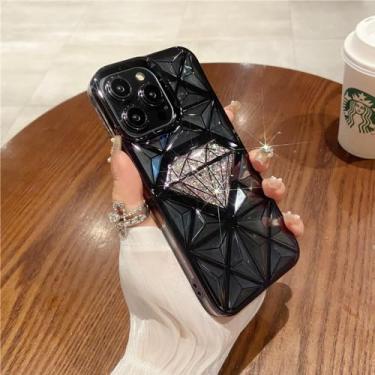 Imagem de Para iPhone 14 Pro Max Estrutura de revestimento de luxo Flash Diamond Phone Case para iPhone 11 12 13 14 15 Capa protetora transparente macia, capa de revestimento preto, para 14 Pro Max