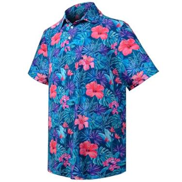 Imagem de Camisa polo masculina de golfe com estampa de manga curta de secagem rápida e absorção de umidade, Flor, G