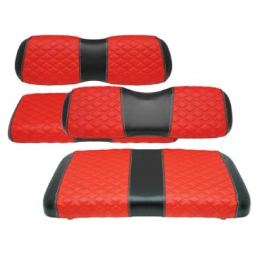 Imagem de SAMXOMAP Capas de banco dianteiro e traseiro de carrinho de golfe à prova d'água e resistente ao sol capa de assento de couro de vinil de grau marinho acessórios para carro de clube DS 2000,5 acima, vermelho (4 peças)