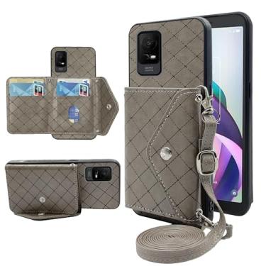 Imagem de Furiet Capa carteira compatível com Metro TCL Ion X/Ion V/40Z com alça de ombro transversal e suporte de couro para cartão de crédito para IonX T430W IonV 2023 feminino cinza