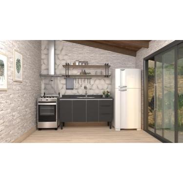 Imagem de Gabinete Armário Cozinha Jupter 1.50 Mt 100% Aço Galvanizado P/Pia -Balção 150 cm -3 Portas- 3 Gavetas-Preto