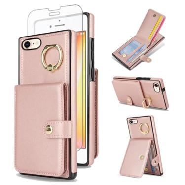 Imagem de Capa de celular para iPhone 7/8/SE 2020/2022 carteira com anel protetor de tela, compartimento para cartão RFID iPhone7 iPhone8 7s 8s i SE2020 SE2022 2/2nd/3/3ª geração SE2 SE3 7SE 8SE feminino ouro