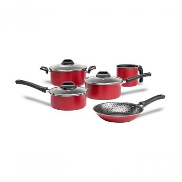 Imagem de Conjunto De Panelas 5 Peças Pro-flon Antiaderente Borgonha Linha Anis Brinox Borgonha