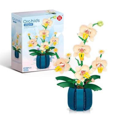 Imagem de Kit de Bloco De Construção Orquídeas para Adultos, Arranjo de Flores Orquídeas Artificiais Blocos de Construção Decorativo | Brinquedo de blocos de montar coleção botânica (606 peças)