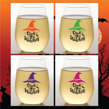 Imagem de Wine-Oh Conjunto de 4 taças de vinho de plástico inquebráveis 473 ml (DRINK UP WITCHES)