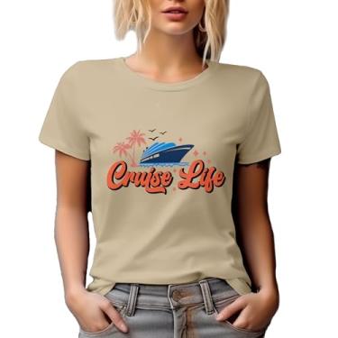 Imagem de Camiseta de gola redonda, Cruise Life with a Ship & Palm Trees, Cruising Lover, Travel or Vacation Themed, Bronzeado, GG