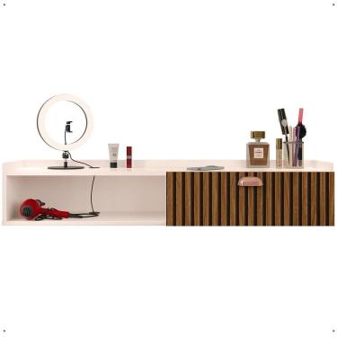 Imagem de Penteadeira Suspensa Camarim Decor Porta Maquiagem Nicho Multifuncional Quarto Pequeno Retrô - Off White/Ripado - RPM