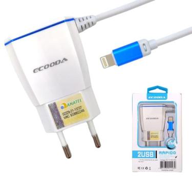 Imagem de Kit 2 Carregador Bi-Volt Rápido Ecooda 3.6A 2 Usb 1,2M Compatível Ipho