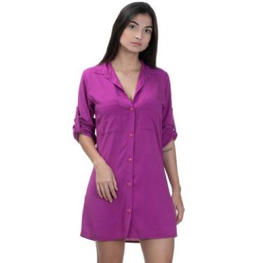 Imagem de Chemise Saida de Praia Manga Longa Leve - Madame, Fucsia, G
