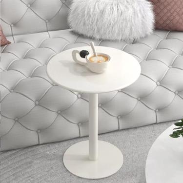 Imagem de Mesa de bar alta mesa de bistrô branca para sofá, mesa lateral de café, mesa de jantar, mesa redonda de metal, para coquetel, bistrô, pub, mesa de bar com tampo sólido e base de metal resistente, mesa