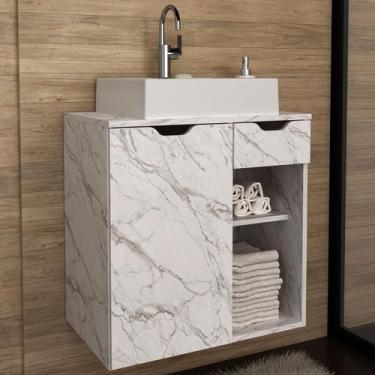 Imagem de Armário de Banheiro 1 Porta 1 Gaveta Mármore Branco Bn3605 - Tecno Mob