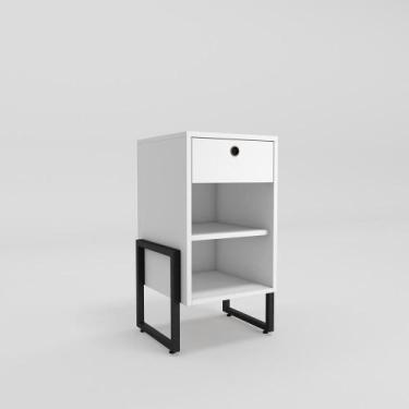 Imagem de mesa de cabeceira para quarto Wolli - Uma gaveta - Prateleira - Branco