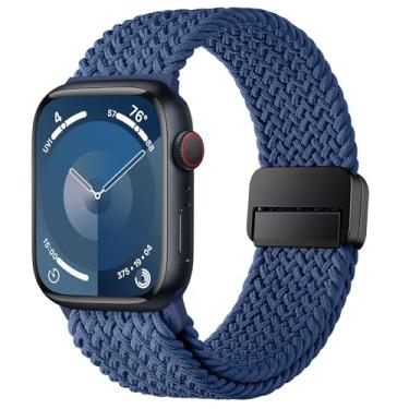 Imagem de HITZEE Compatível com pulseira de relógio Apple de 49 mm, 45 mm, 44 mm, 42 mm, 41 mm, 40 mm, 38 mm, pulseira trançada de nylon com fecho magnético, projetada para Apple Watch séries 8, 7, SE, 6, 5, 4,