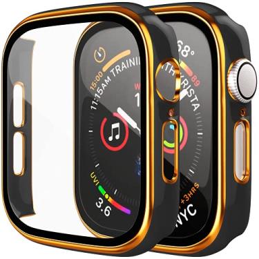 Imagem de [Pacote com 2] Capa rígida de policarbonato com protetor de tela de vidro temperado compatível com Apple Watch Case 41 mm Series 7, capa protetora geral resistente a arranhões para mulheres, homens e