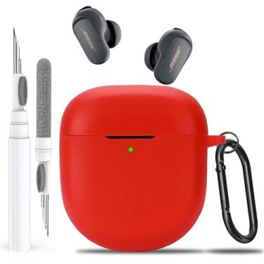 Imagem de Olytop Capa para Bose QuietComfort Earbuds II/Ultra com caneta limpadora, capa protetora de silicone macio com chaveiro masculino e feminino para fones de ouvido Bose QC 2 2022/2023 - Vermelho