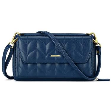 Imagem de nuoku Carteiras femininas com compartimentos para cartão de crédito com bloqueio RFID de grande capacidade, 3 - Design azul marinho, Small